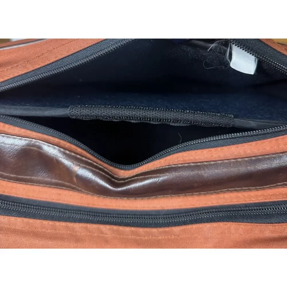 Vtg Camera Bag Orangish Brown Canvas Faux Leather Trim Padded Case Strap 12x7.5